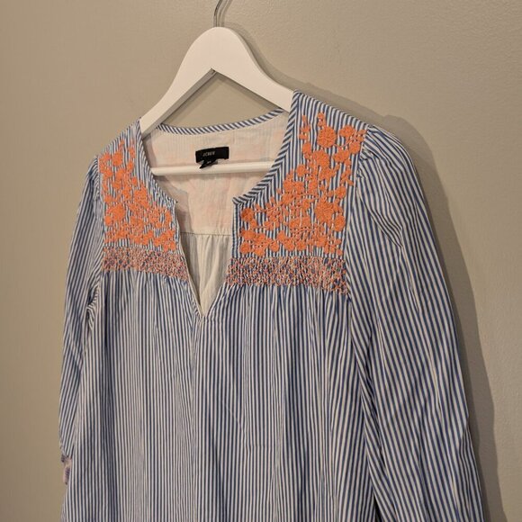 J Crew Shift Dress Ruffle Hem Embroidery Cotton Classic Preppy Style - Size XS - Picture 3 of 7